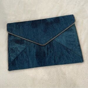 Rebecca Minkoff blue denim Leo clutch